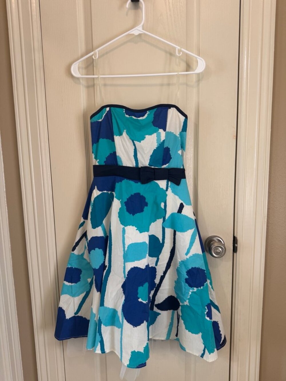 B. Darlin Blue Floral Strapless High-Low Dress 3/4